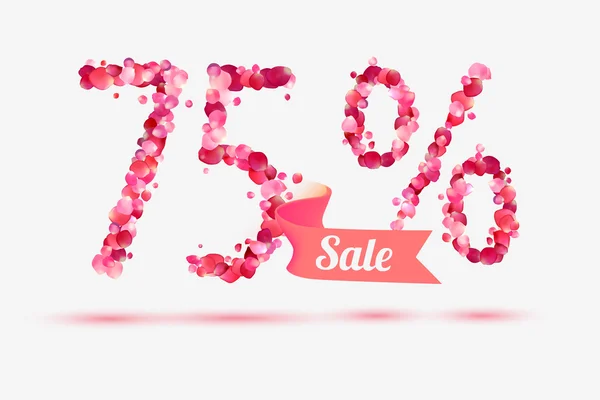 Seventy five (75) percents sale. Digits of pink rose petals — Stock Vector