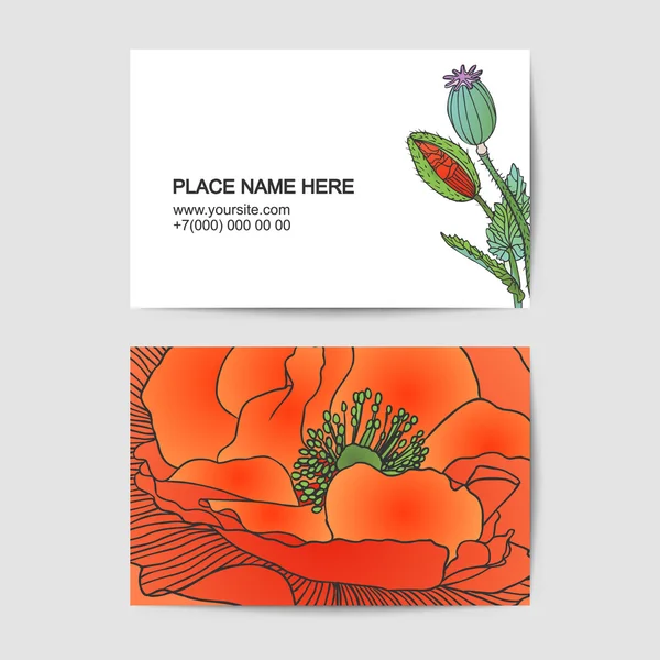 Шаблон візитної картки з маковими квітами — стоковий вектор