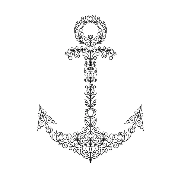 Linear floral anchor — Stock Vector