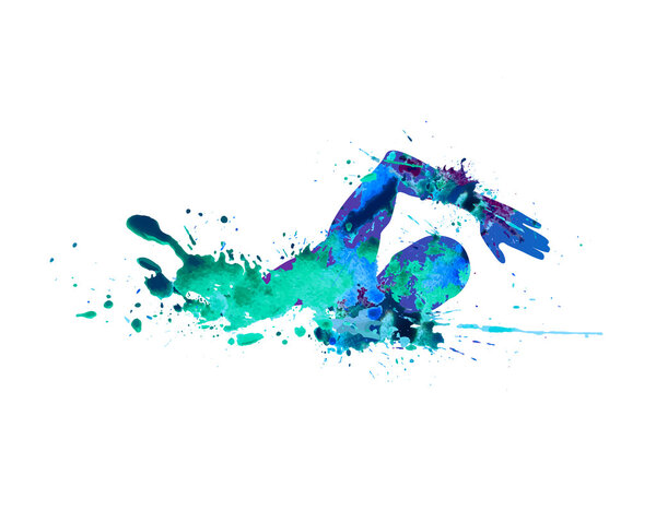 Swimming man. Splash paint