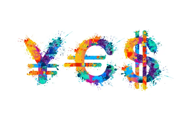 Palabra "Sí" de los símbolos de la moneda - yen, euro, dólar — Vector de stock