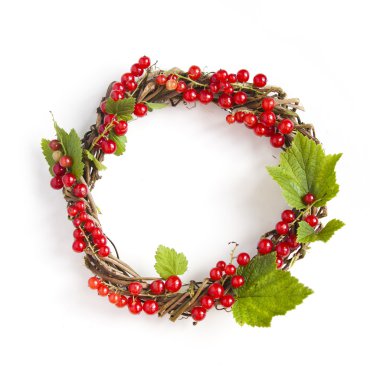 Beyaz arka plan üzerinde kuş üzümü ile çelenk