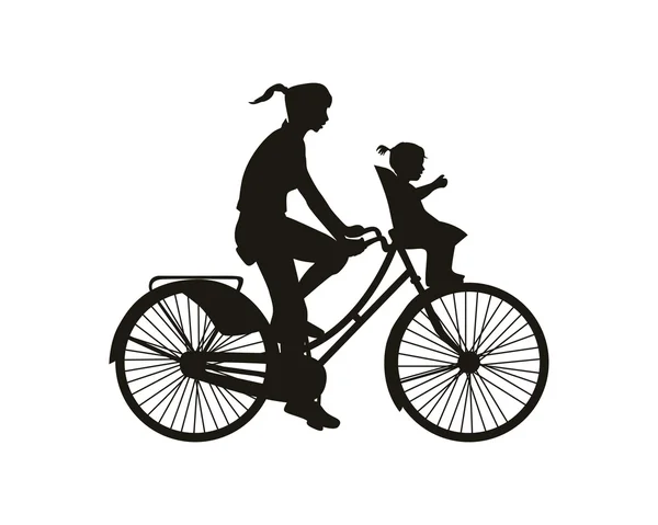 母亲与女儿骑一辆自行车 — 图库矢量图片