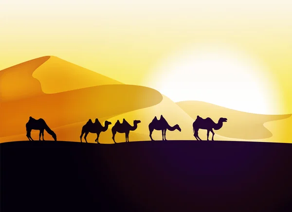 Caravana de camellos en el desierto — Vector de stock