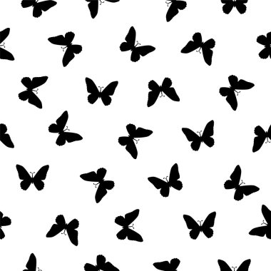Dikişsiz desen - düz siyah beyaz kelebekler