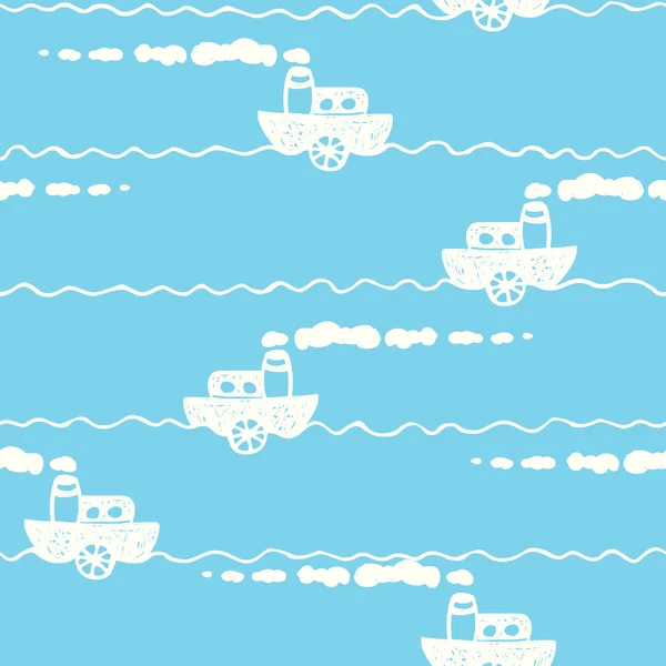 无缝模式-白色的船上蓝色背景 — 图库矢量图片