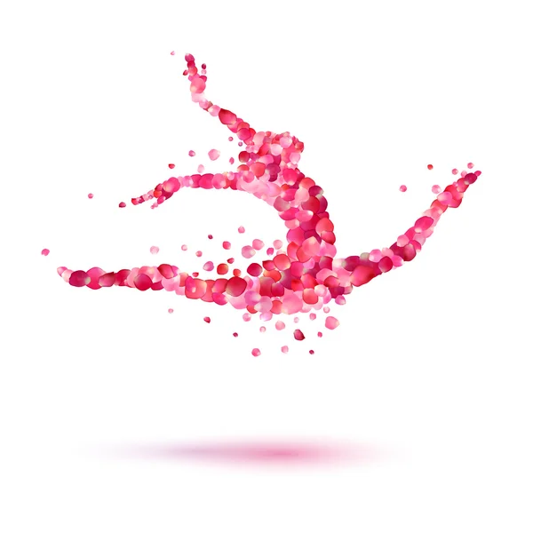 粉红色的玫瑰花瓣的芭蕾舞剪影 — 图库矢量图片