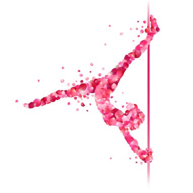 Pole dance woman silhouette of rose petals clipart