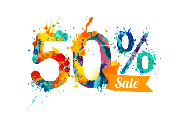 Fifty (50) percents sale. Splash paint — Stock Vector
