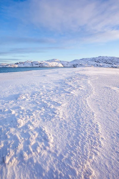Sneeuwwoestijn Kola Schiereiland Winter Zonnige Dag Landschap — Stockfoto