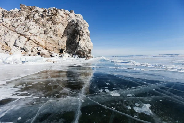 Jezero Bajkal Borga Daganská Skála Zimní Krajina — Stock fotografie