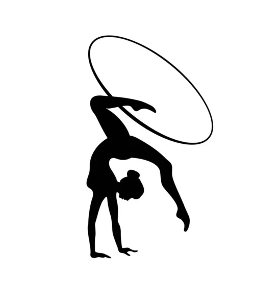 带圈圈的艺术体操女运动员。舞者的轮廓 — 图库矢量图片