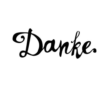 Almanca teşekkür ederim. Beyaz üzerine siyah vektör kaligrafik harfler