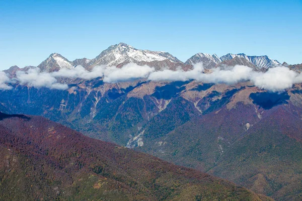 Berg Den Kaukasiska Bergskammen Från Utsiktspunkt 2200 Höjd Krasnaya Polyana — Stockfoto