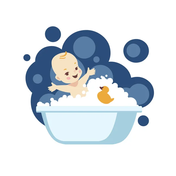 Bambino Nella Vasca Bagno Illustrazione Piatta Vettoriale — Vettoriale Stock