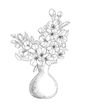 Elma ağacı çiçekli vazo