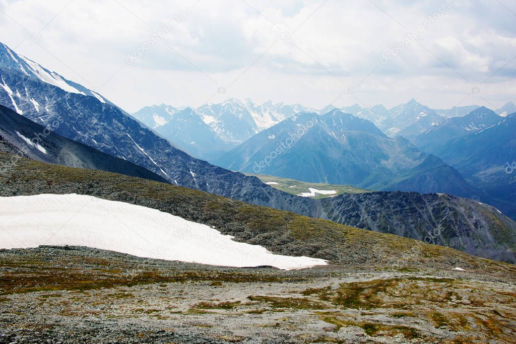 Mountain Altai summer landscape, Russia. Karaturek pass path