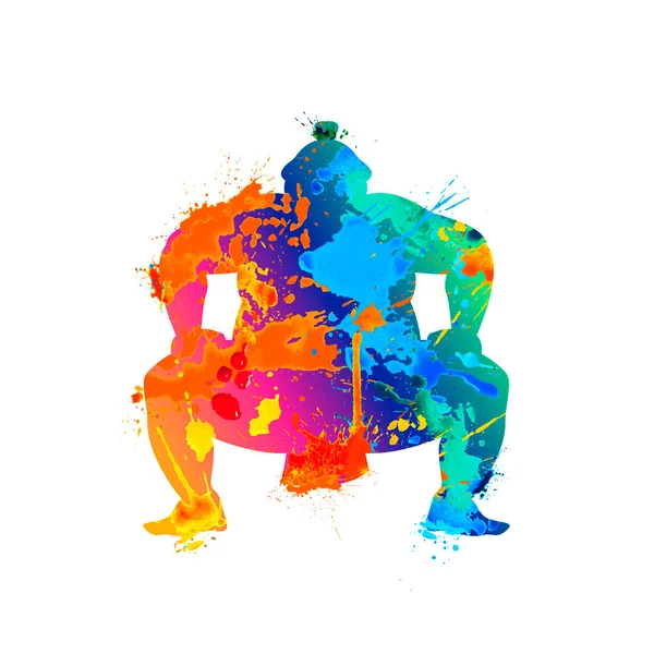 Sumo wrestler silhouette. Schizzi il simbolo di vernice — Vettoriale Stock