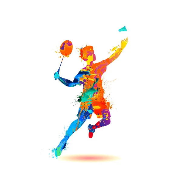 Hombre jugando icono de silueta de bádminton — Vector de stock