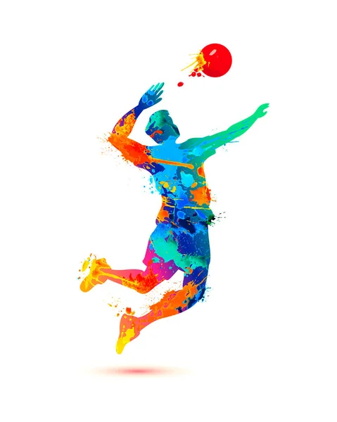 Hombre jugando voleibol silueta icono — Vector de stock