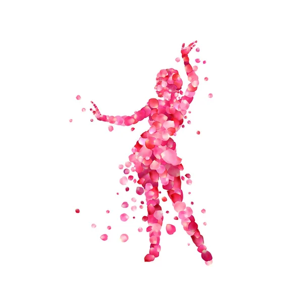 Silueta bailarina del vientre de pétalos rosados — Vector de stock