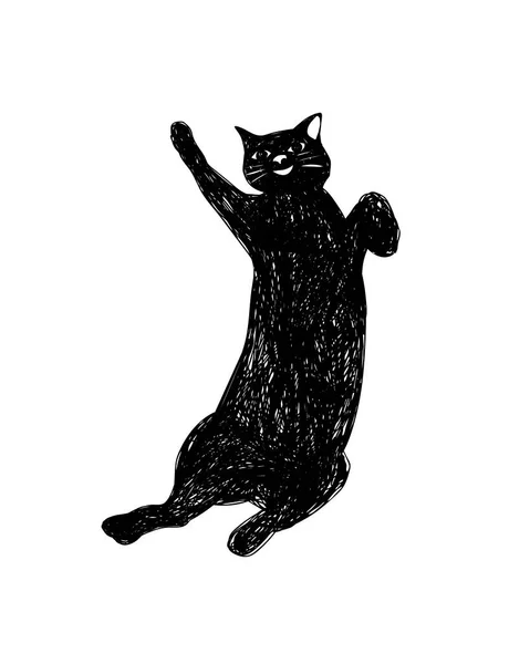 Gato preto em branco. Ilustração do doodle. — Vetor de Stock