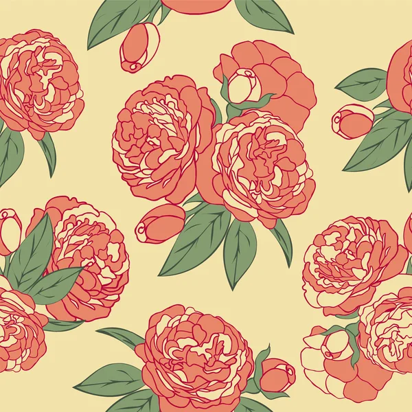 Seamless pattern with roses on ocher background — Stock Vector