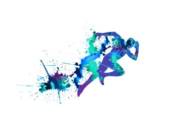 Sprinter. Çalışan adam. Beyaz bir arka plan üzerine suluboya boya sprey