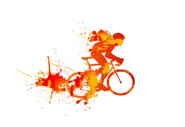 Silhouette d'un cycliste en course dans la peinture aquarelle pulvérisation sur un fond blanc — Image vectorielle