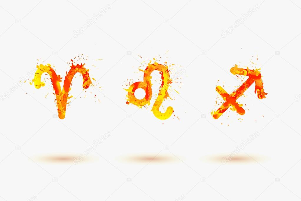 Vector zodiac. Fire element. Aries, Leo, Sagittarius.