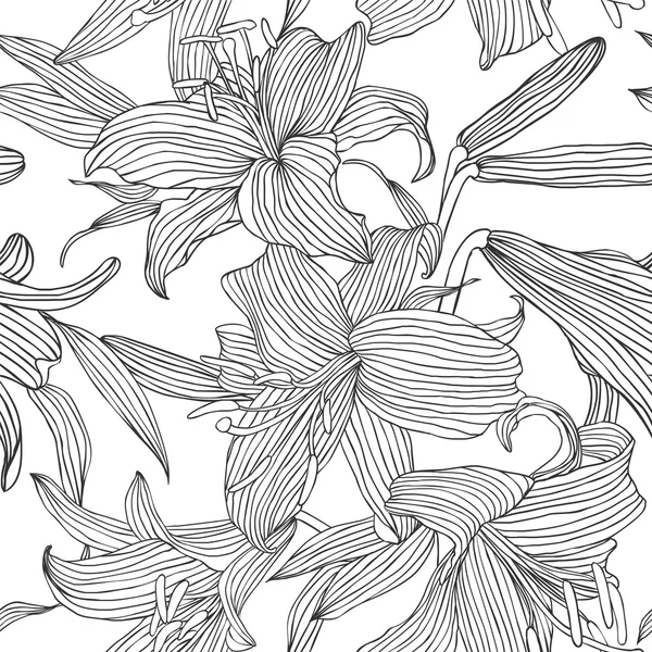 Seamless vector pattern - flowers lily. Each flower is a separate entity — Stock Vector