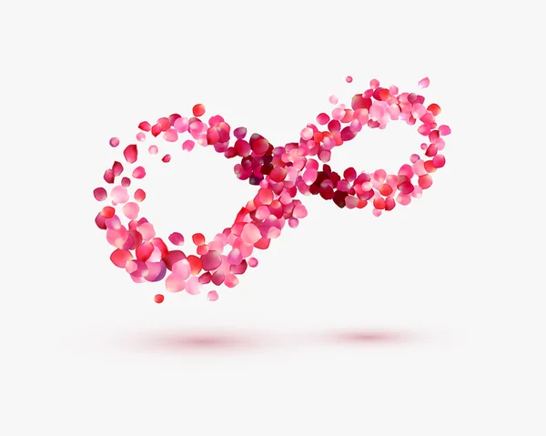 Amor infinito Símbolo de pétalos de rosa sobre un fondo blanco — Vector de stock