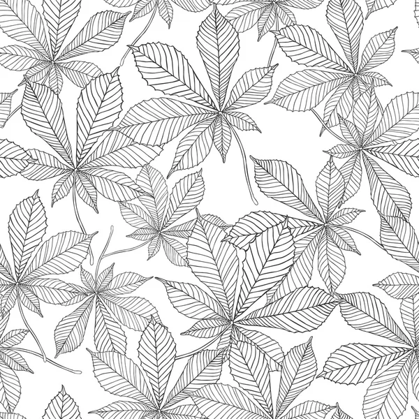 Lineare Blätter der Kastanie. schwarz auf weiß — Stockvektor