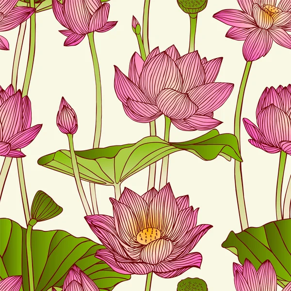 Seamless pattern - lotus flowers — Stock Vector