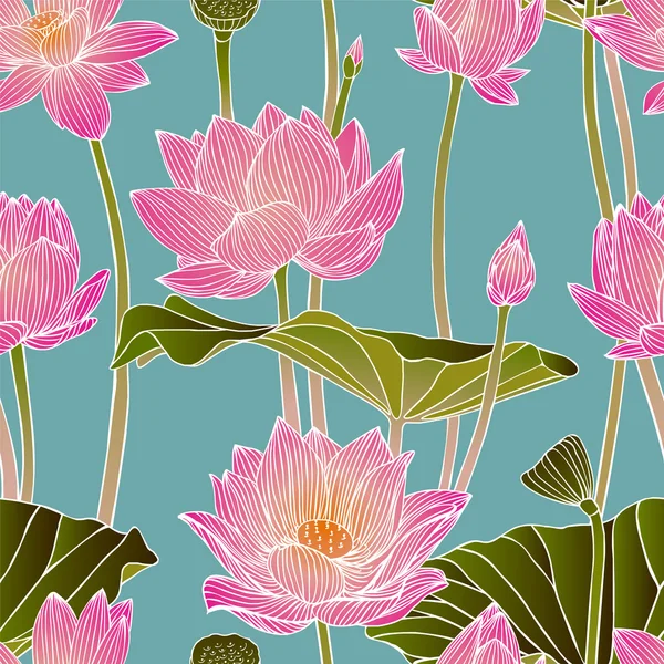 Seamless pattern - lotus flowers — Stock Vector