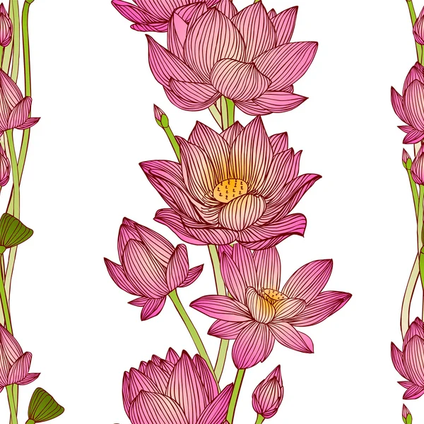 Vector seamless pattern - lotus flowers — Stock Vector
