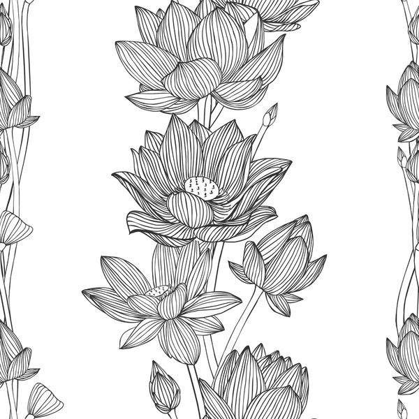 Linear seamless pattern - lotus flower. — Stock Vector