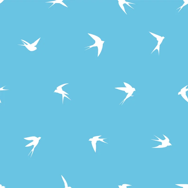 Vector seamless pattern - swallow birds on blue sky — Stock Vector
