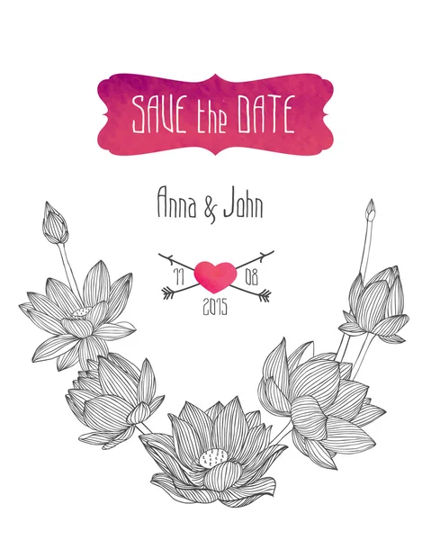 Modèle d'invitation de mariage "enregistrer la date" avec des fleurs de lotus . — Image vectorielle