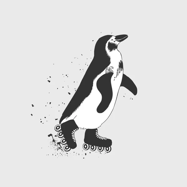 Tučňák na kolečkových bruslích — Stockový vektor