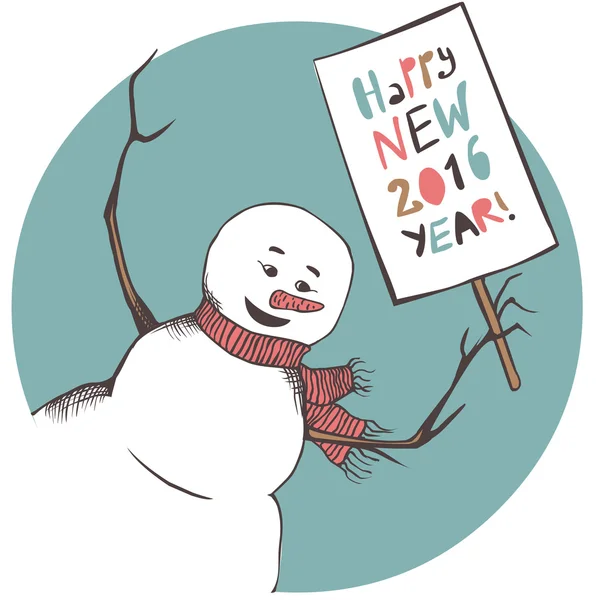 Bałwan z transparent "szczęśliwy nowy rok 2016". — Wektor stockowy