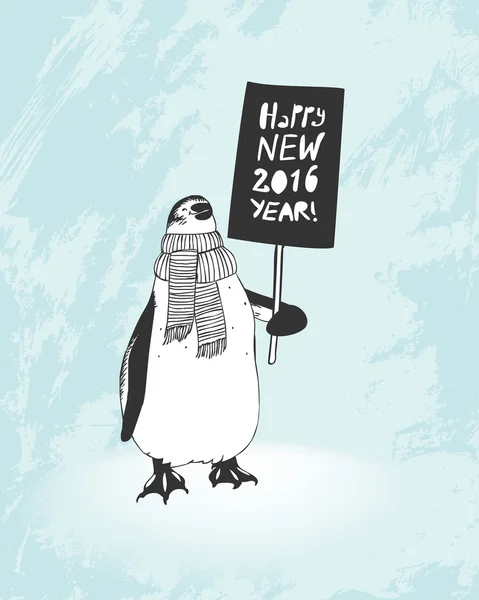 Gelukkig Nieuwjaar 2016. Pinguïn met banner — Stockvector