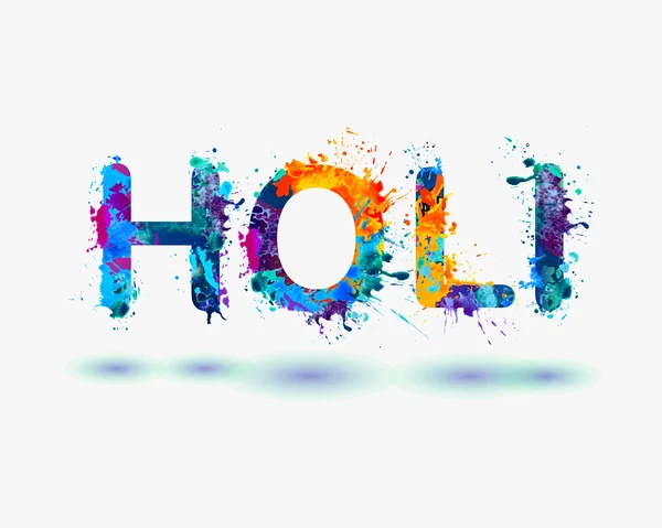 단어 "Holi" 무지개 스플래시 페인트 — 스톡 벡터