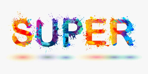 Parola "SUPER". Segno di vernice spruzzata arcobaleno — Vettoriale Stock