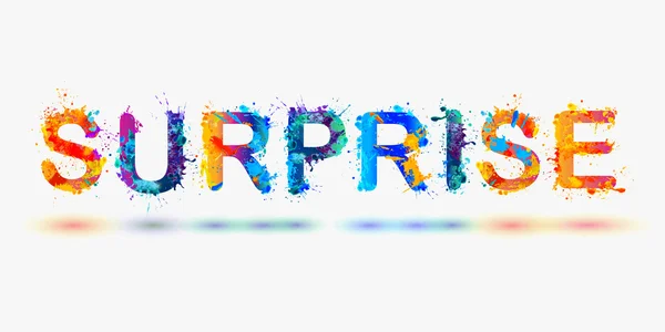 Word SURPRISE. Rainbow splash paint sign — Stock Vector