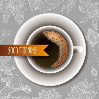 Bir fincan kahve köpüğü ile. Üstten Görünüm.