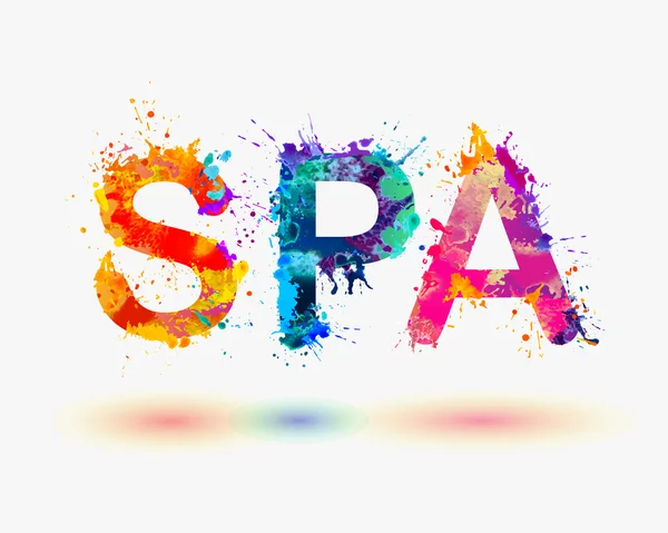 Palabra SPA. Arco iris salpicadura pintura signo — Vector de stock