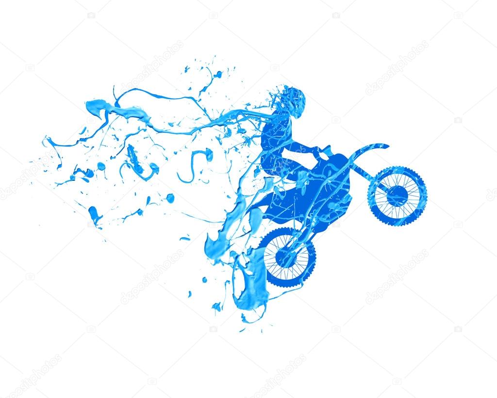 motorcyclist. Splash blue paint