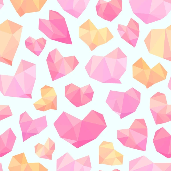 バレンタインデーのシームレスなパターン - ピンク多角形心 — ストックベクタ