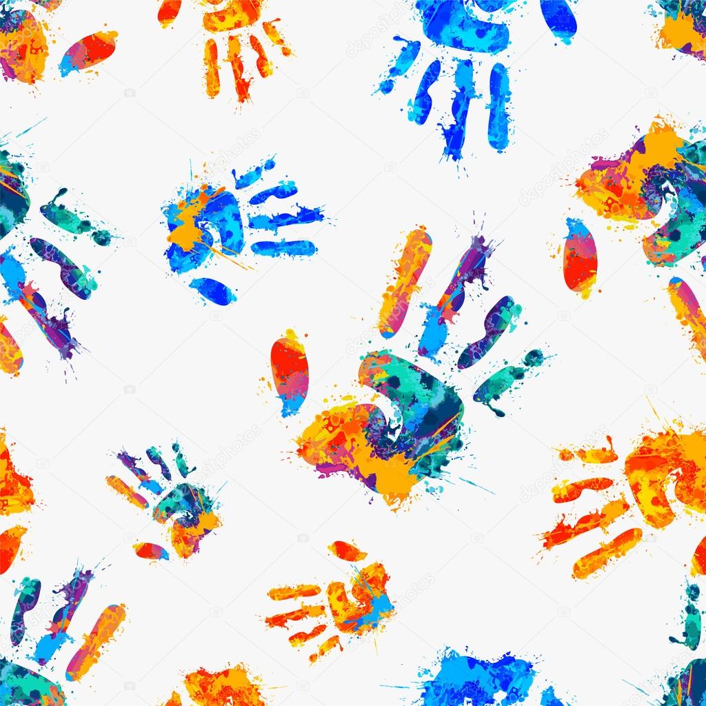 seamless vector pattern - painted hands